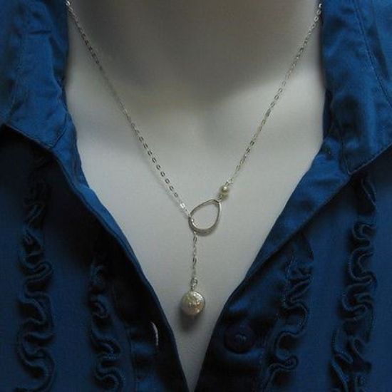 Wholesale 925 Sterling Silver Necklace-Pearl,Fresh Water Pearls,Teardrop Charm, Lariat,Necklace