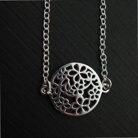 Wholesale 925 Sterling Silver Necklace- Round Flower Connector- (16-24 inches)