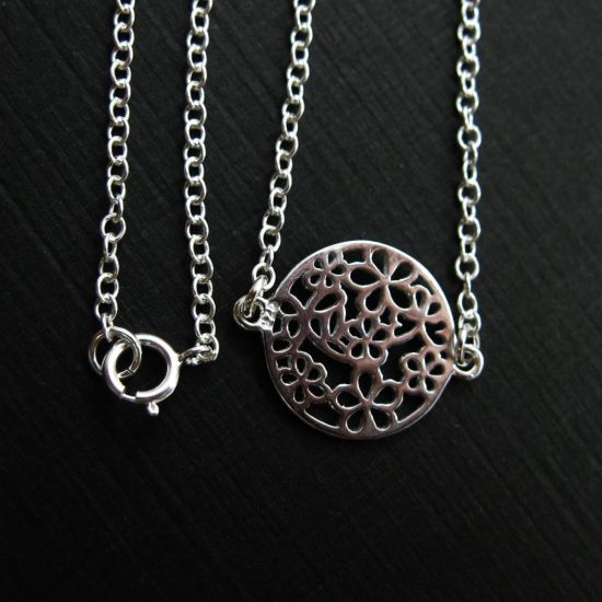 Wholesale 925 Sterling Silver Necklace- Round Flower Connector- (16-24 inches)