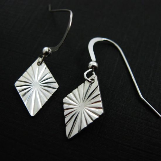 Wholesale 925 Sterling Silver Earrings-Textured Diamond Charm