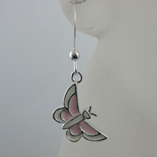 Wholesale 925 Sterling Silver Earrings-White and Pink Butterfly Charm