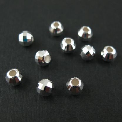 Wholesale 925 Sterling Silver Findings - Faceted Round Beads - 4 mm  (10 pcs)