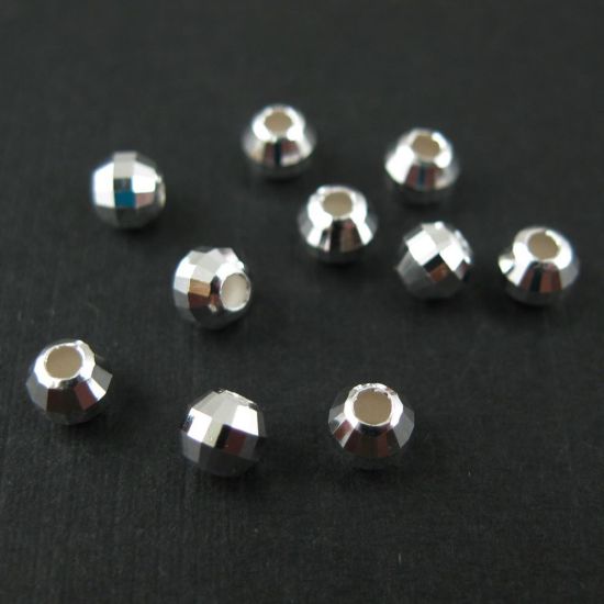 Wholesale 925 Sterling Silver Findings - Faceted Round Beads - 4 mm  (10 pcs)