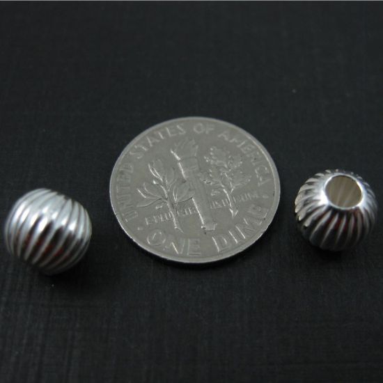 Wholesale Sterling Silver 8mm Textured Round Stripped Beads for Jewelry Making, Wholesale Beads and Findings