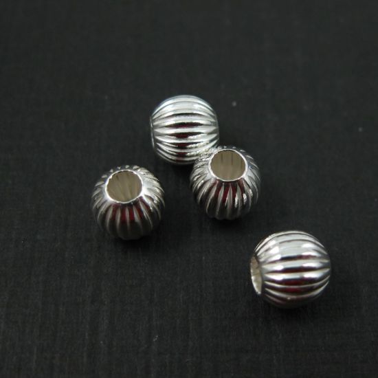 Wholesale Sterling Silver 6mm Textured Round Stripped Beads for Jewelry Making, Wholesale Beads and Findings