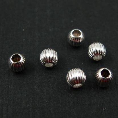 Wholesale Sterling Silver 4mm Textured Round Stripped Beads for Jewelry Making, Wholesale Beads and Findings
