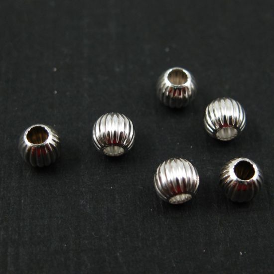 Wholesale Sterling Silver 4mm Textured Round Stripped Beads for Jewelry Making, Wholesale Beads and Findings