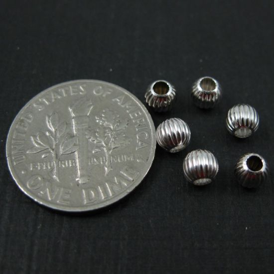 Wholesale Sterling Silver 4mm Textured Round Stripped Beads for Jewelry Making, Wholesale Beads and Findings