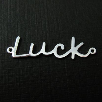 Wholesale Sterling Silver Luck in Script Connector Charm, Charms and Pendants for Jewelry Making, Wholesale Findings
