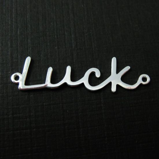 Wholesale Sterling Silver Luck in Script Connector Charm, Charms and Pendants for Jewelry Making, Wholesale Findings