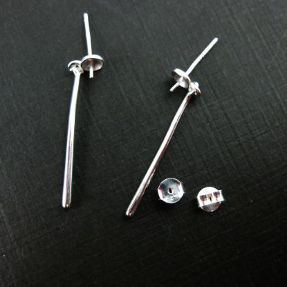 Wholesale Sterling Silver Long Bar Earwire with Post for Drilled Beads for Jewelry Making, Wholesale Earwire and Findings