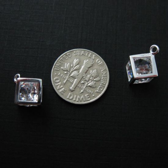 Wholesale Sterling Silver Cube Charm with CZ Cubic Zirconia Stone, Charms and Pendants for Jewelry Making, Wholesale Findings
