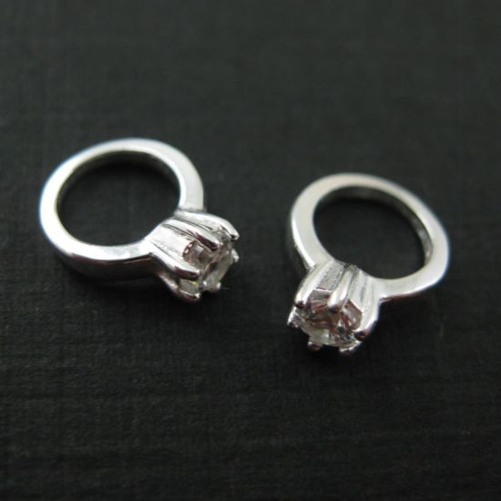 Wholesale Sterling Silver Promise Ring Charm with CZ Cubic Zirconia Stone, Charms and Pendants for Jewelry Making, Wholesale Findings