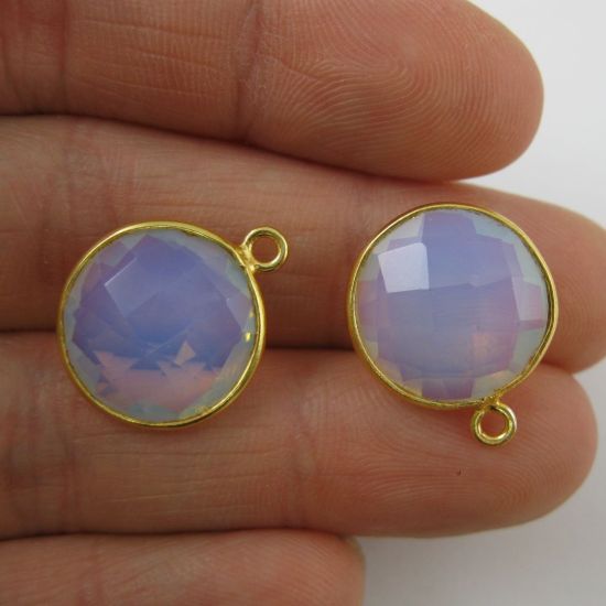 Wholesale Gold plated Sterling Silver Round Bezel Opalite Quartz Gemstone Pendant, Wholesale Gemstone Pendants for Jewelry Making
