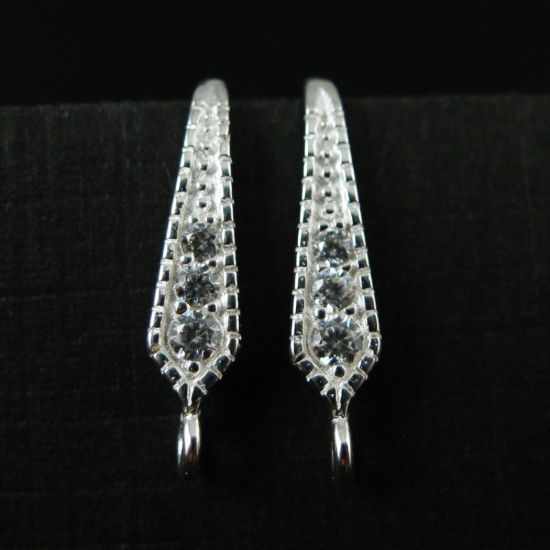 Wholesale Sterling Silver CZ Cubic Zirconia Elongated Earwire for Jewelry Making, Wholesale Earwire and Findings