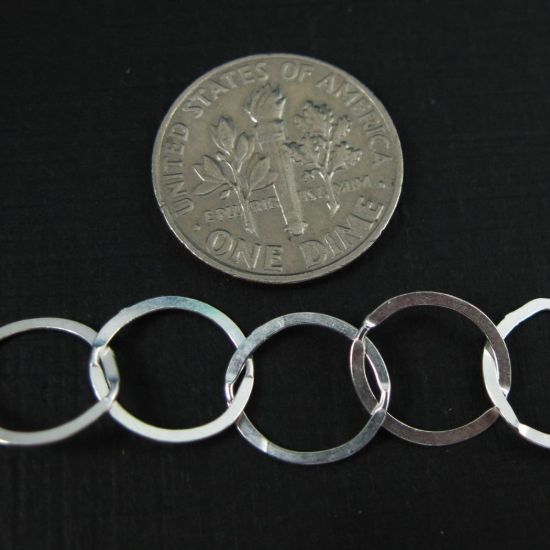 Wholesale Chain, Oxidized Sterling Silver Flat Circle Chain 10mm Bulk Chain by the foot