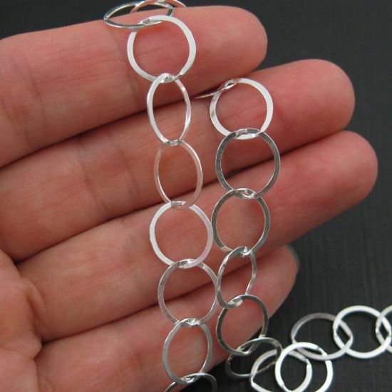 Wholesale Chain, Oxidized Sterling Silver Flat Circle Chain 10mm Bulk Chain by the foot