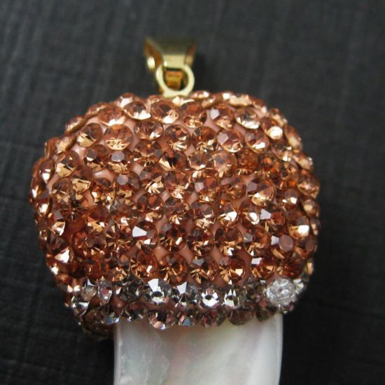 Wholesale Pave Pendant Natural White Shell with Peach Zircon Pave Wholesale Pendants for Jewelry Making