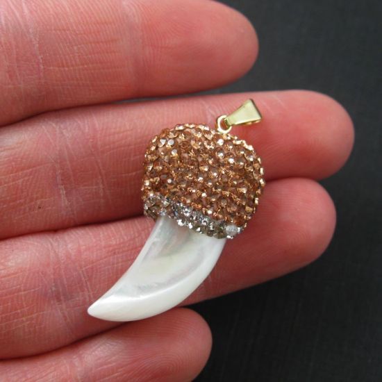 Wholesale Pave Pendant Natural White Shell with Peach Zircon Pave Wholesale Pendants for Jewelry Making