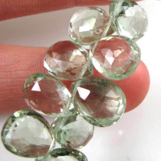 Wholesale Semiprecious Gemstone Beads -100% Genuine Green Amethyst Gemstone Bead Faceted Pear Shape - Grade A/B - 2 pieces