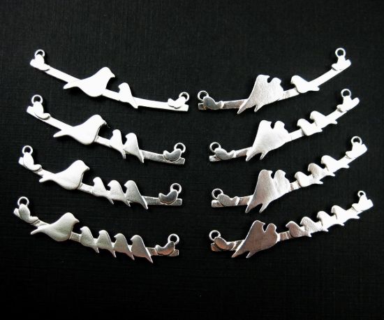 Wholesale Sterling Silver Bird perched on a Bar with 3 Baby Birds Pendant, Charms and Pendants for Jewelry Making, Wholesale Findings