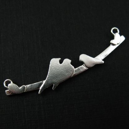 Wholesale Sterling Silver Bar with 2 Adult Bird perched on a Bar with One Baby Bird Pendant, Charms and Pendants for Jewelry Making, Wholesale Findings