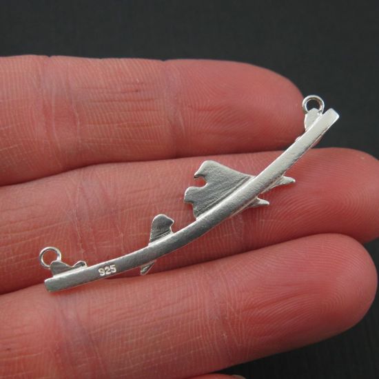 Wholesale Sterling Silver Bar with 2 Adult Bird perched on a Bar with One Baby Bird Pendant, Charms and Pendants for Jewelry Making, Wholesale Findings