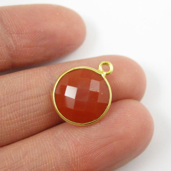 Wholesale Gold plated Sterling Silver Small Round Bezel Carnelian Gemstone Pendant, Wholesale Gemstone Pendants for Jewelry Making
