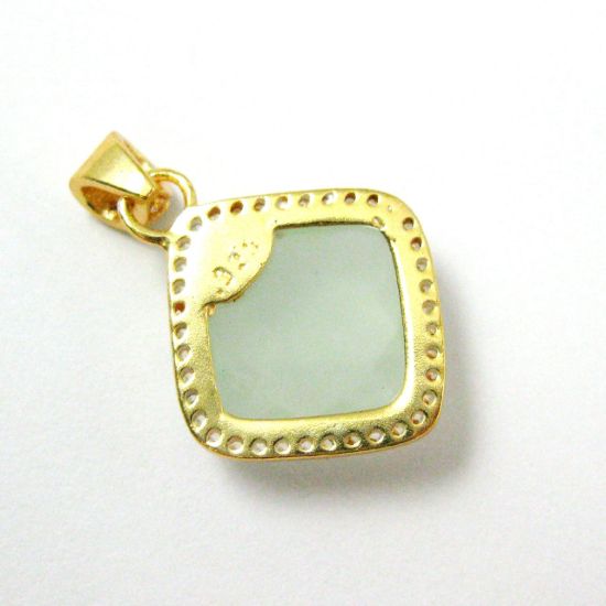 Wholesale Gold plated Sterling Silver Aqua Chalcedony Bezel Gemstone Diamond Shape Pave Pendant, Wholesale Gemstone Pendants for Jewelry Making