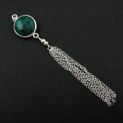 Wholesale Sterling Silver Round Gemstone Tassel Pendant - Tassel Charm - Choose from over 20 Different stones- 75mm