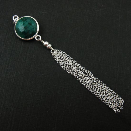 Wholesale Sterling Silver Round Gemstone Tassel Pendant - Tassel Charm - Choose from over 20 Different stones- 75mm