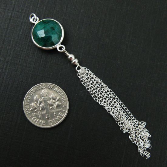 Wholesale Sterling Silver Round Gemstone Tassel Pendant - Tassel Charm - Choose from over 20 Different stones- 75mm