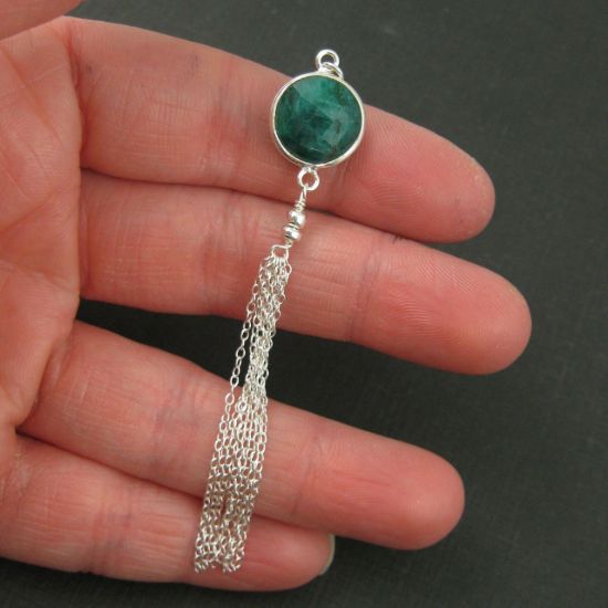 Wholesale Sterling Silver Round Gemstone Tassel Pendant - Tassel Charm - Choose from over 20 Different stones- 75mm