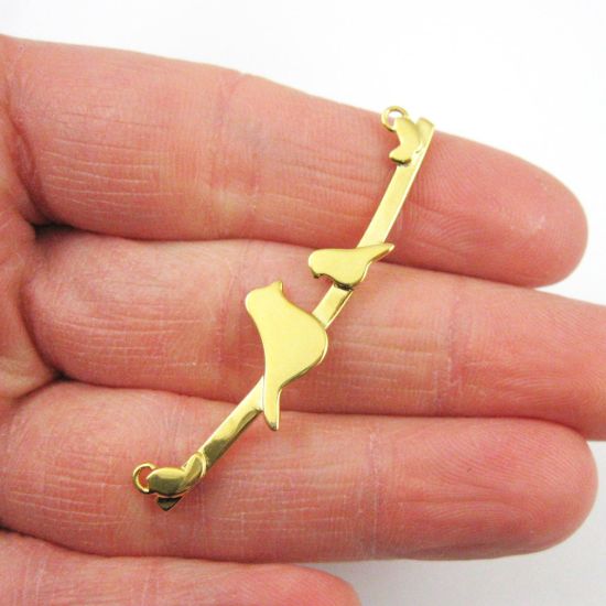 Wholesale Gold plated Sterling Silver Bird perched on a Bar with One Baby Bird Pendant, Charms and Pendants for Jewelry Making, Wholesale Findings