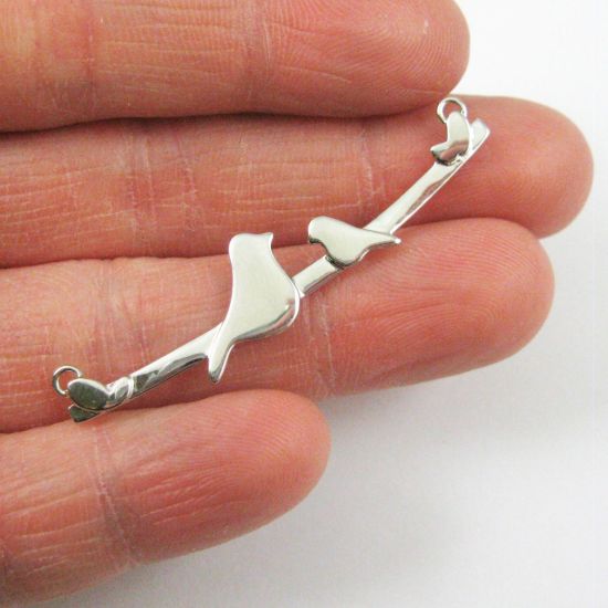 Wholesale Rhodium plated Sterling Silver Bird perched on a Bar with One Baby Bird Pendant, Charms and Pendants for Jewelry Making, Wholesale Findings