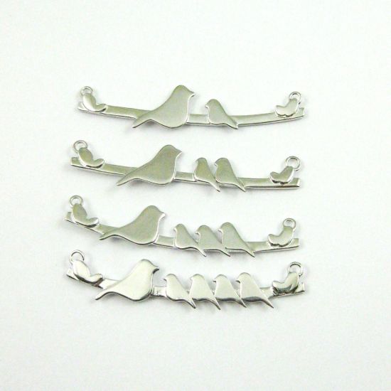 Wholesale Rhodium plated Sterling Silver Bird perched on a Bar with 2 Baby Birds Pendant, Charms and Pendants for Jewelry Making, Wholesale Findings