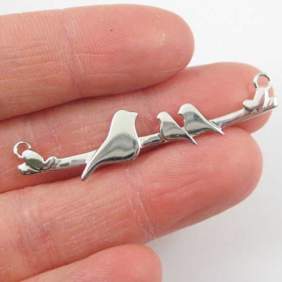 Wholesale Rhodium plated Sterling Silver Bird perched on a Bar with 2 Baby Birds Pendant, Charms and Pendants for Jewelry Making, Wholesale Findings