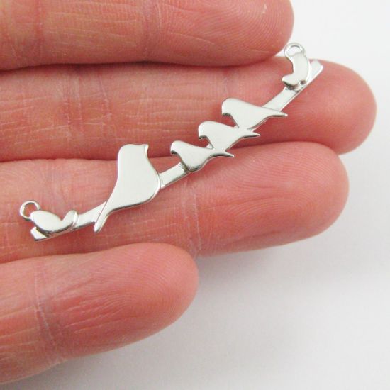 Wholesale Rhodium plated Sterling Silver Bird perched on a Bar with 3 Baby Birds Pendant, Charms and Pendants for Jewelry Making, Wholesale Findings