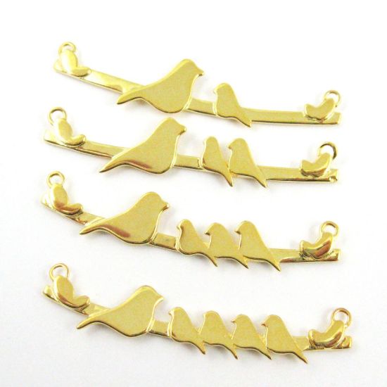 Wholesale Gold plated Sterling Silver Bird perched on a Bar with 4 Baby Birds Pendant, Charms and Pendants for Jewelry Making, Wholesale Findings