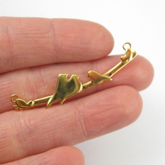 Wholesale Gold plated Sterling Silver Two Adult Birds perched on a Bar with One Baby Bird Pendant, Charms and Pendants for Jewelry Making, Wholesale Findings