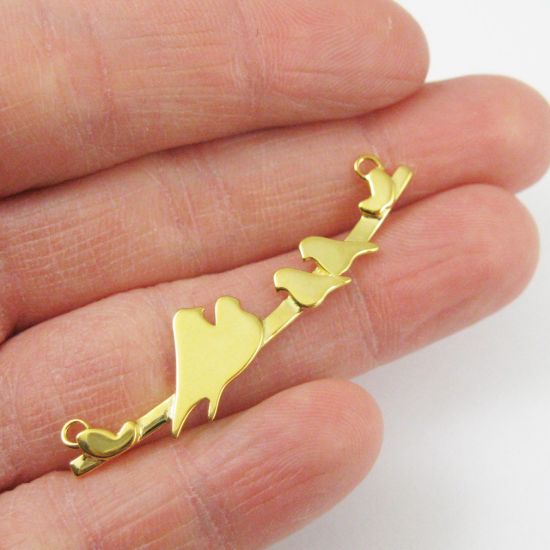 Wholesale Gold plated Sterling Silver Two Adult Birds perched on a Bar with 2 Baby Birds Pendant, Charms and Pendants for Jewelry Making, Wholesale Findings