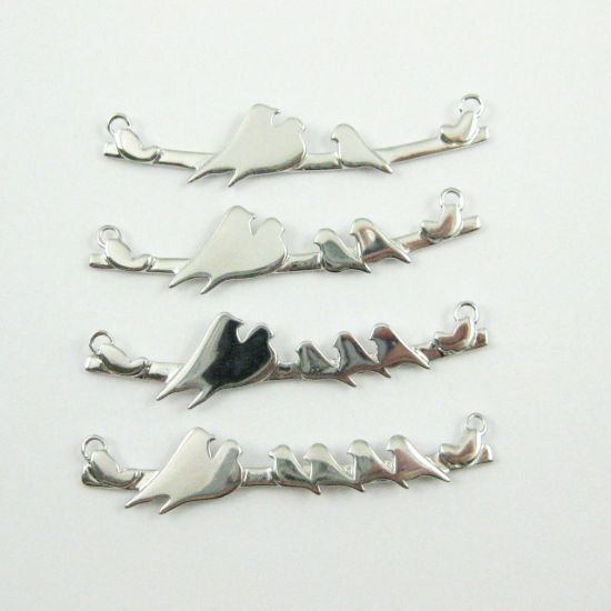 Wholesale Rhodium plated Sterling Silver Two Adult Birds perched on a Bar with 3 Baby Birds Pendant, Charms and Pendants for Jewelry Making, Wholesale Findings