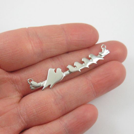 Wholesale Rhodium plated Sterling Silver Two Adult Birds perched on a Bar with 4 Baby Birds Pendant, Charms and Pendants for Jewelry Making, Wholesale Findings