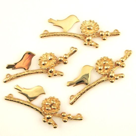 Wholesale Gold plated Sterling Silver Bird perched on a Branch with Nest and 2 Eggs, Charms and Pendants for Jewelry Making, Wholesale Findings