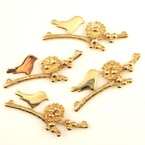 Wholesale Gold plated Sterling Silver Bird perched on a Branch with Nest and 3 Eggs, Charms and Pendants for Jewelry Making, Wholesale Findings