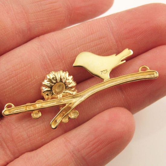 Wholesale Gold plated Sterling Silver Bird perched on a Branch with Nest and 3 Eggs, Charms and Pendants for Jewelry Making, Wholesale Findings