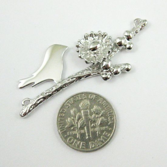 Wholesale Rhodium plated Sterling Silver Bird perched on a Branch with Nest and 1 Egg, Charms and Pendants for Jewelry Making, Wholesale Findings