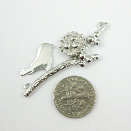Wholesale Rhodium plated Sterling Silver Bird perched on a Branch with Nest and 3 Eggs, Charms and Pendants for Jewelry Making, Wholesale Findings