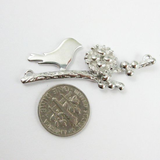 Wholesale Rhodium plated Sterling Silver Bird perched on a Branch with Nest and 4 Eggs, Charms and Pendants for Jewelry Making, Wholesale Findings