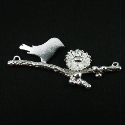 Wholesale Sterling Silver Bird perched on a Branch with Nest and 1 Egg, Charms and Pendants for Jewelry Making, Wholesale Findings